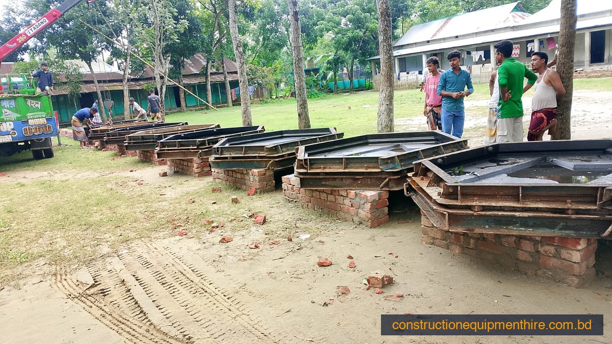 Row of moulds set up on site