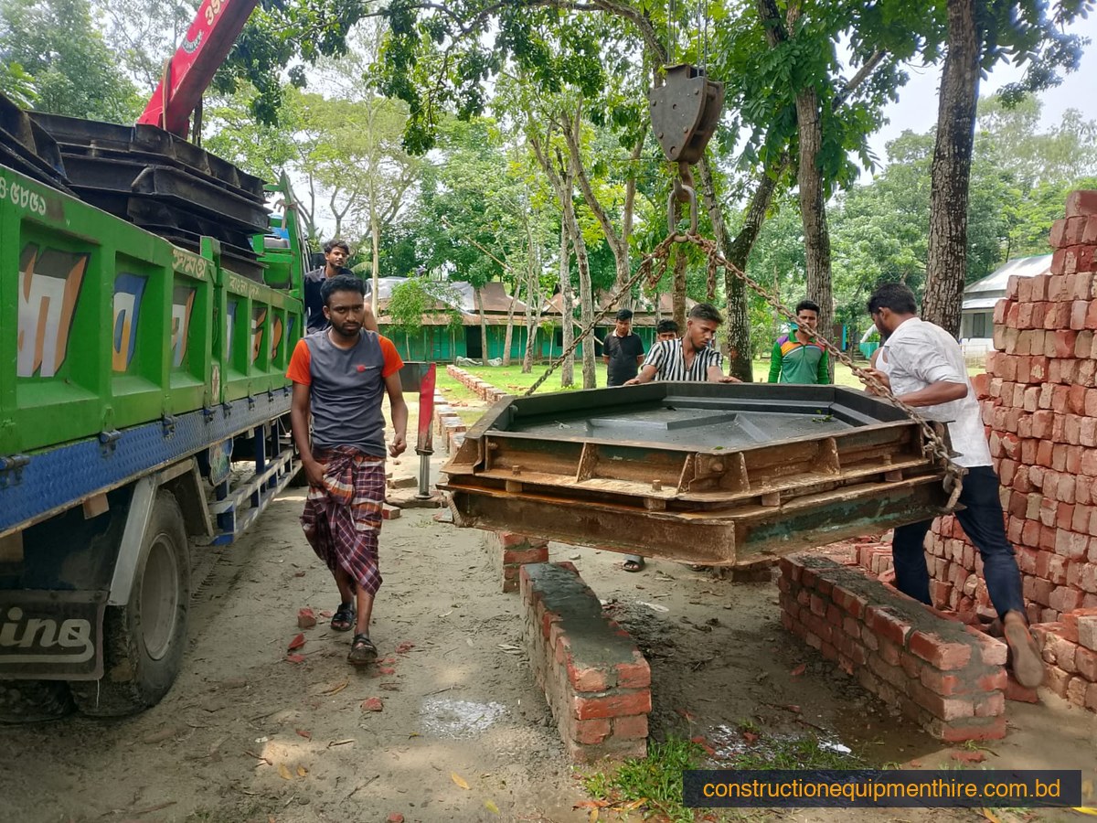 Crane offloading steel moulds