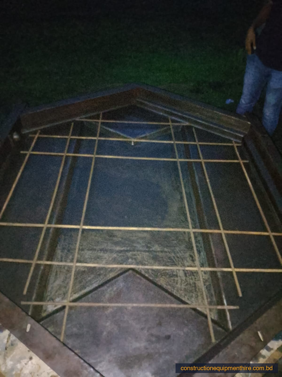 Rebar reinforcement pattern at night